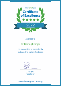 dr kam singh - iwantgreatcare - certificate
